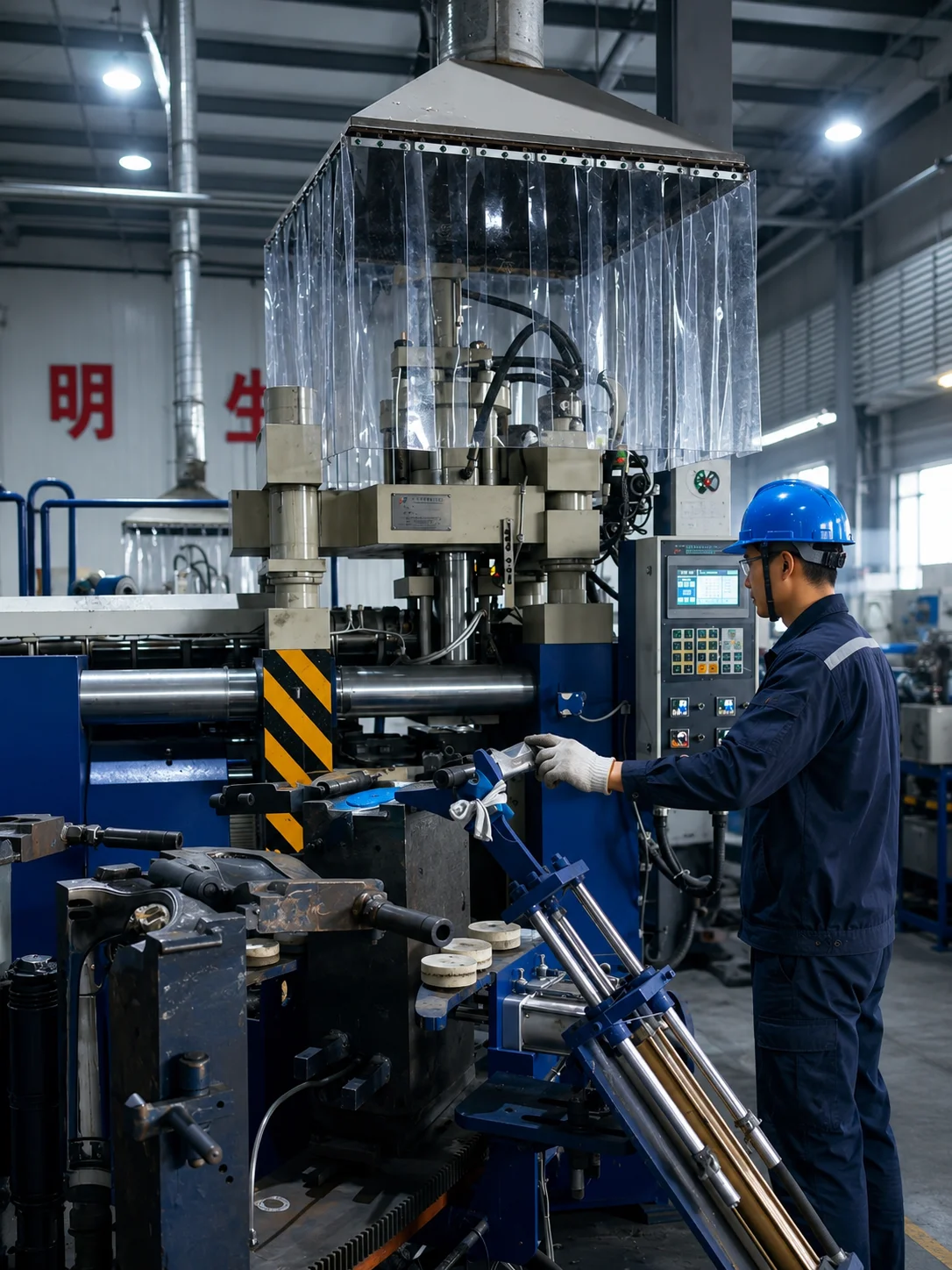 Rain boot manufacturing machine in waterproof footwear factory