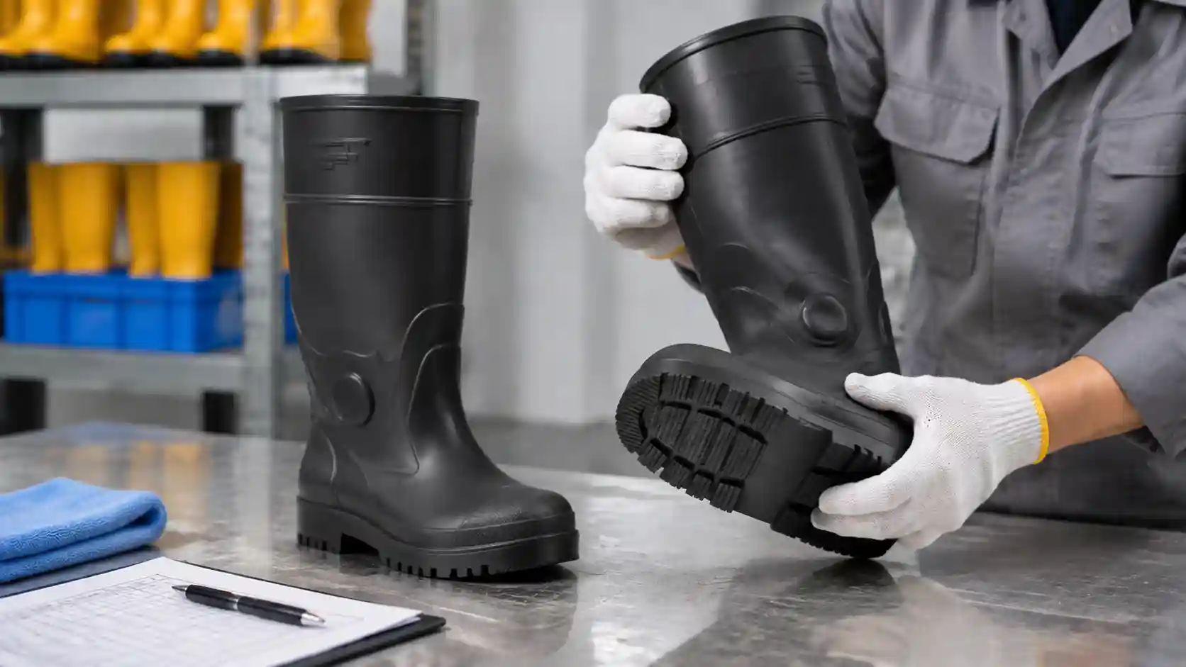 Close inspection of rain boot flex points and outsole before use
